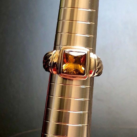 Vintage Sterling Silver Cushion Cut Faceted Citrine Ring - Picture 13 of 13